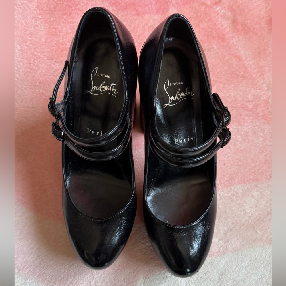 Christian Louboutin Black Patent chunk platform Heels